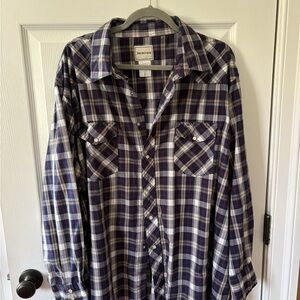 New Frontier Navy, White & Red Plaid Button-Down Shirt
